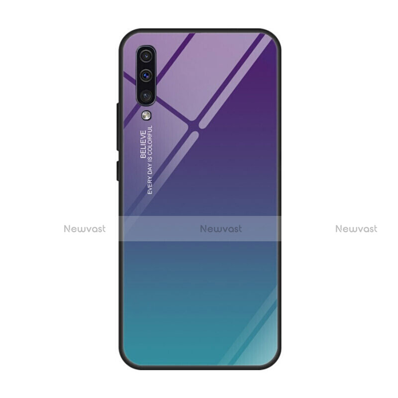 Silicone Frame Mirror Rainbow Gradient Case Cover H01 for Samsung Galaxy A90 5G Purple