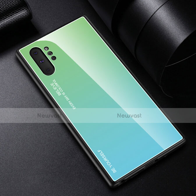 Silicone Frame Mirror Rainbow Gradient Case Cover H01 for Samsung Galaxy Note 10 Plus Green