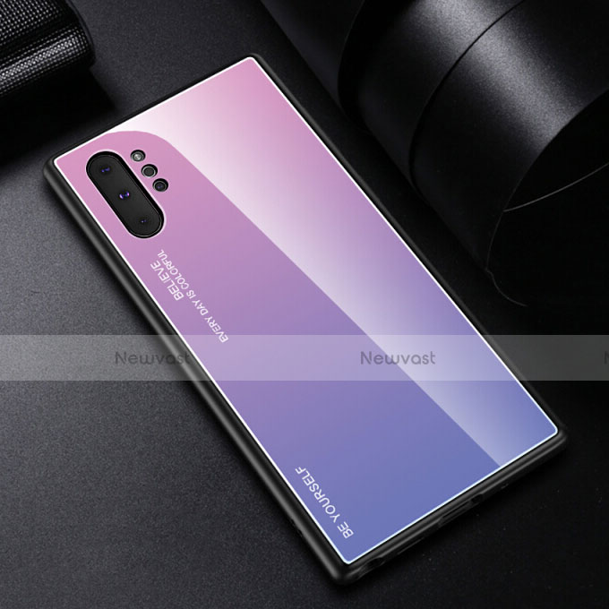 Silicone Frame Mirror Rainbow Gradient Case Cover H01 for Samsung Galaxy Note 10 Plus Purple