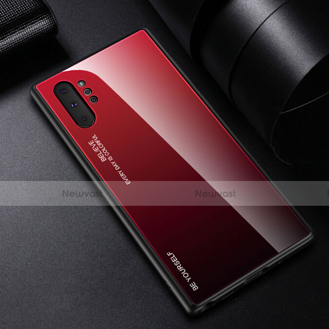 Silicone Frame Mirror Rainbow Gradient Case Cover H01 for Samsung Galaxy Note 10 Plus Red
