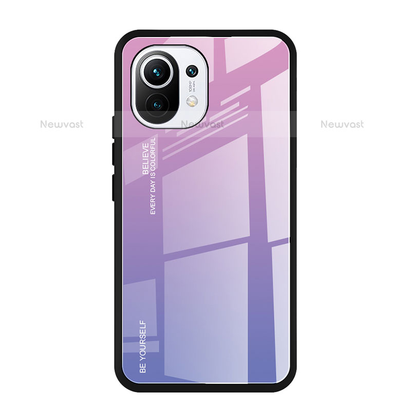 Silicone Frame Mirror Rainbow Gradient Case Cover H01 for Xiaomi Mi 11 5G Purple