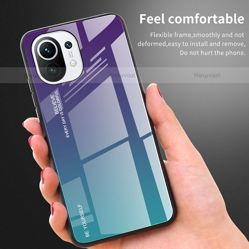 Silicone Frame Mirror Rainbow Gradient Case Cover H01 for Xiaomi Mi 11 Lite 4G