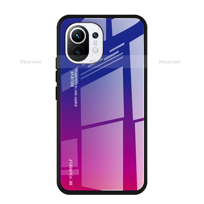 Silicone Frame Mirror Rainbow Gradient Case Cover H01 for Xiaomi Mi 11 Lite 5G Hot Pink