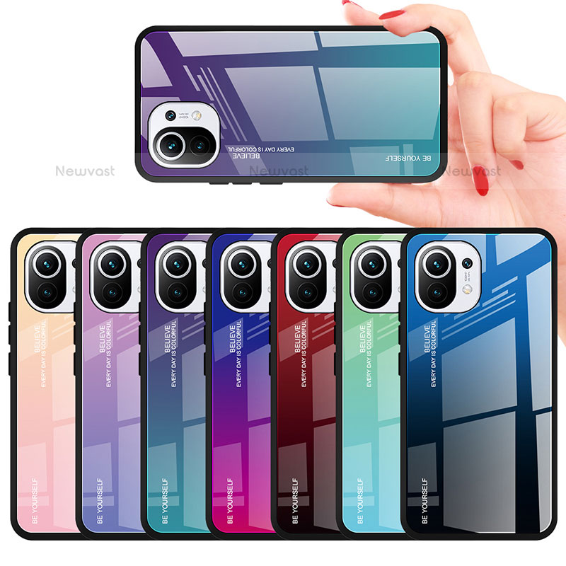 Silicone Frame Mirror Rainbow Gradient Case Cover H01 for Xiaomi Mi 11 Lite 5G NE