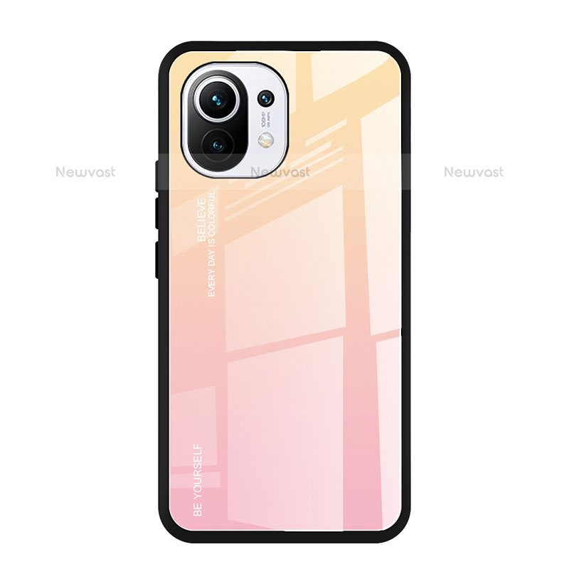 Silicone Frame Mirror Rainbow Gradient Case Cover H01 for Xiaomi Mi 11 Lite 5G NE Pink