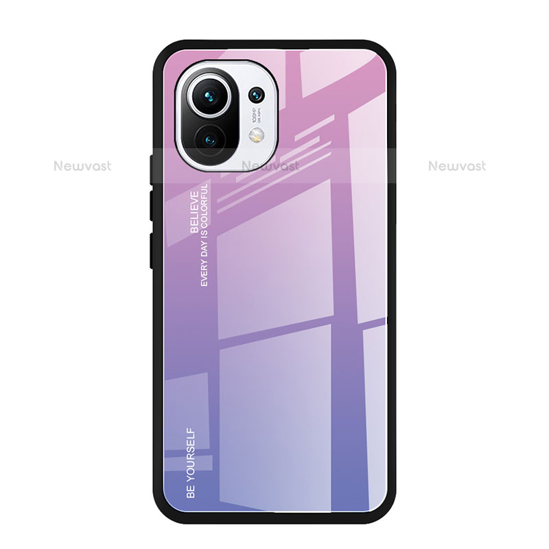 Silicone Frame Mirror Rainbow Gradient Case Cover H01 for Xiaomi Mi 11 Lite 5G Purple