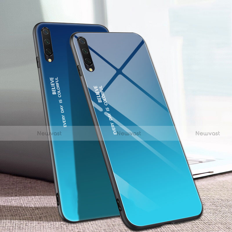 Silicone Frame Mirror Rainbow Gradient Case Cover H01 for Xiaomi Mi A3 Blue