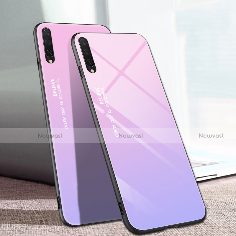 Silicone Frame Mirror Rainbow Gradient Case Cover H01 for Xiaomi Mi A3 Pink