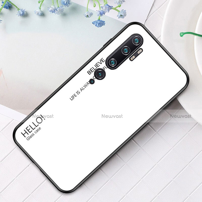 Silicone Frame Mirror Rainbow Gradient Case Cover H01 for Xiaomi Mi Note 10 Pro White