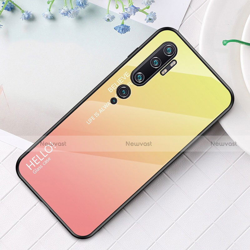 Silicone Frame Mirror Rainbow Gradient Case Cover H01 for Xiaomi Mi Note 10 Pro Yellow