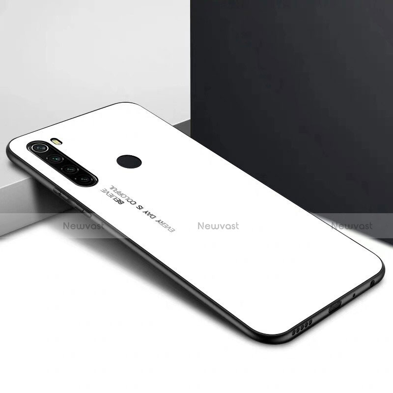 Silicone Frame Mirror Rainbow Gradient Case Cover H01 for Xiaomi Redmi Note 8 (2021) White