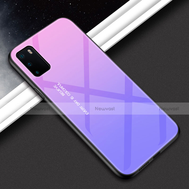 Silicone Frame Mirror Rainbow Gradient Case Cover H02 for Huawei Honor V30 5G Purple