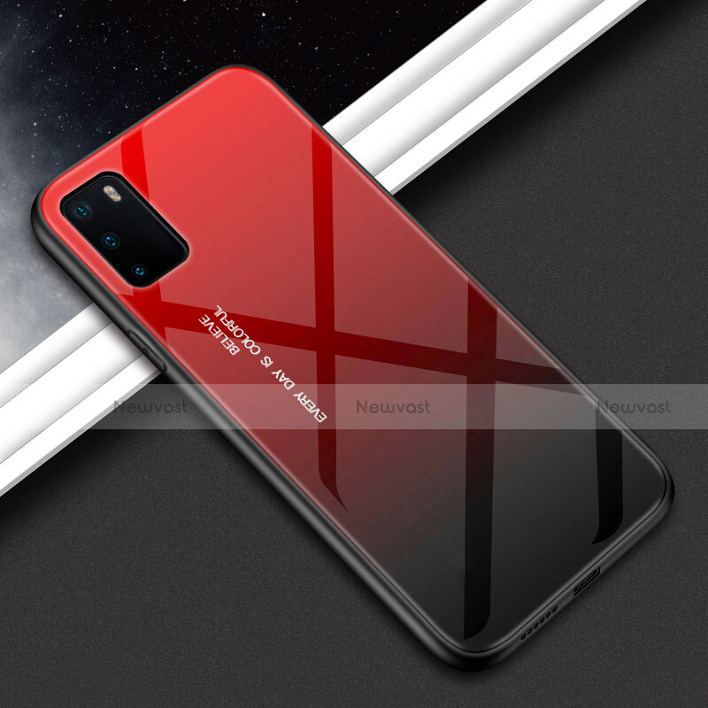 Silicone Frame Mirror Rainbow Gradient Case Cover H02 for Huawei Honor V30 5G Red