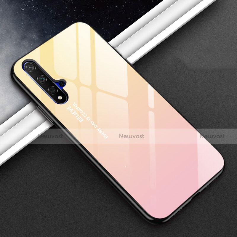 Silicone Frame Mirror Rainbow Gradient Case Cover H02 for Huawei Nova 5 Pro Pink