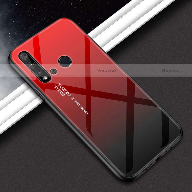 Silicone Frame Mirror Rainbow Gradient Case Cover H02 for Huawei P20 Lite (2019) Red