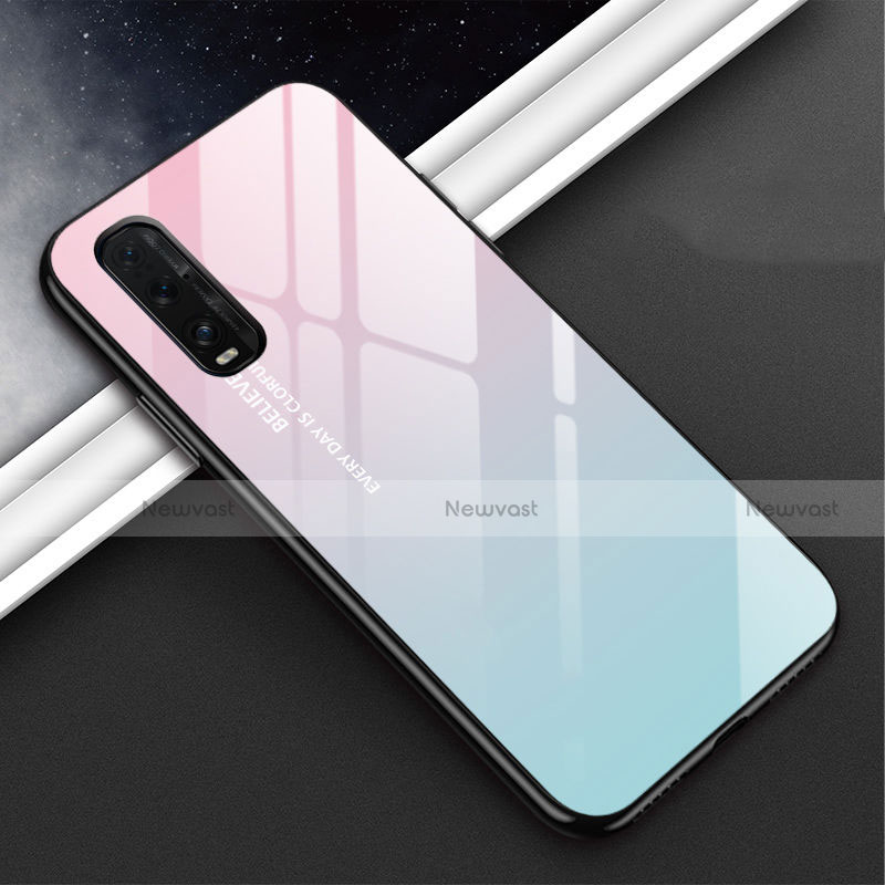 Silicone Frame Mirror Rainbow Gradient Case Cover H02 for Oppo Find X2 Pink
