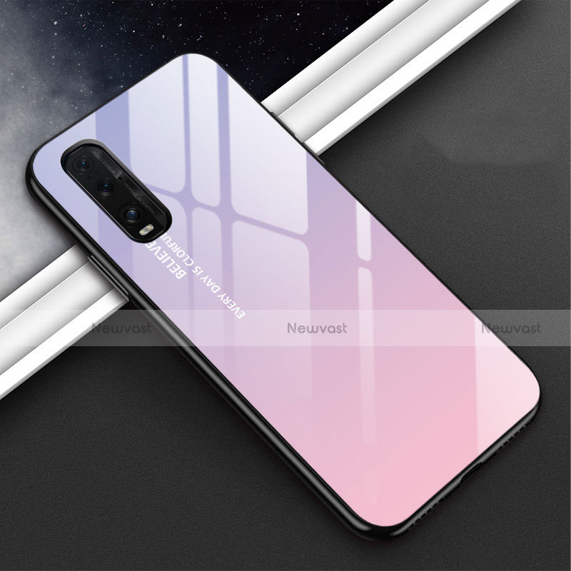 Silicone Frame Mirror Rainbow Gradient Case Cover H02 for Oppo Find X2 Purple