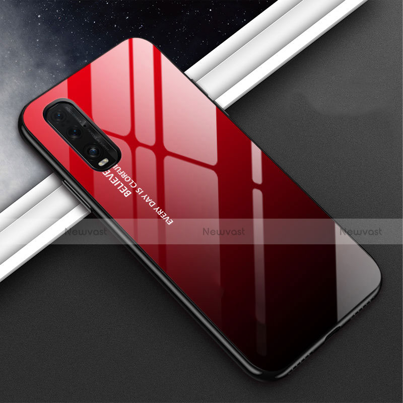 Silicone Frame Mirror Rainbow Gradient Case Cover H02 for Oppo Find X2 Red