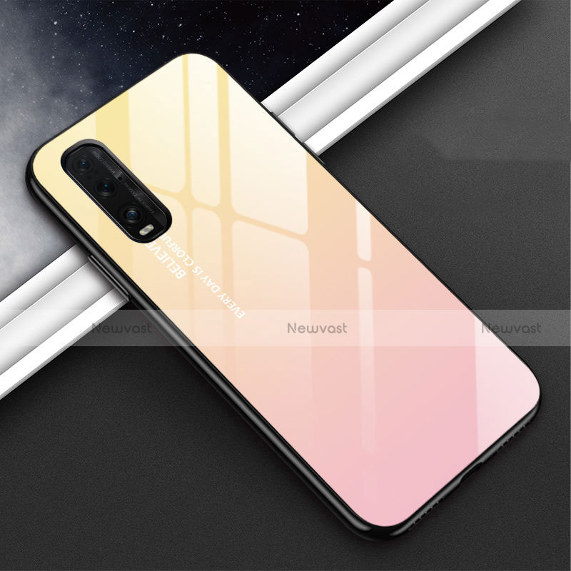 Silicone Frame Mirror Rainbow Gradient Case Cover H02 for Oppo Find X2 Yellow