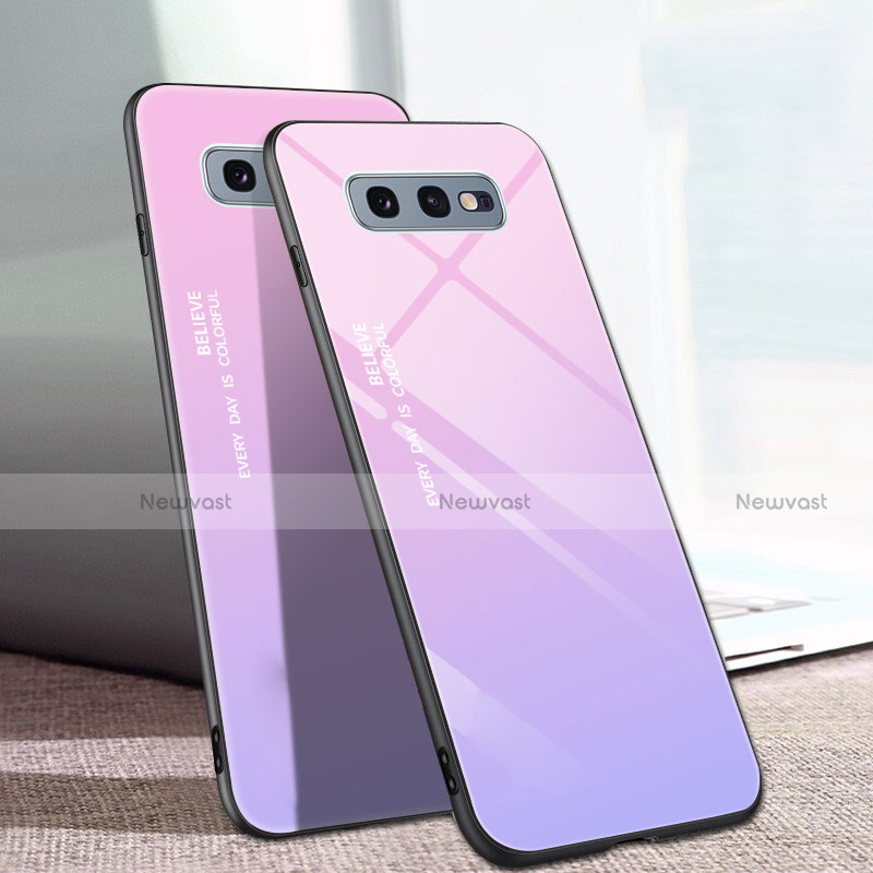 Silicone Frame Mirror Rainbow Gradient Case Cover H02 for Samsung Galaxy S10e Pink