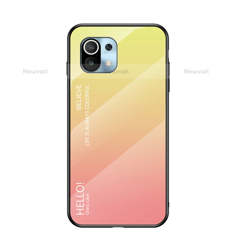 Silicone Frame Mirror Rainbow Gradient Case Cover H02 for Xiaomi Mi 11 5G Yellow