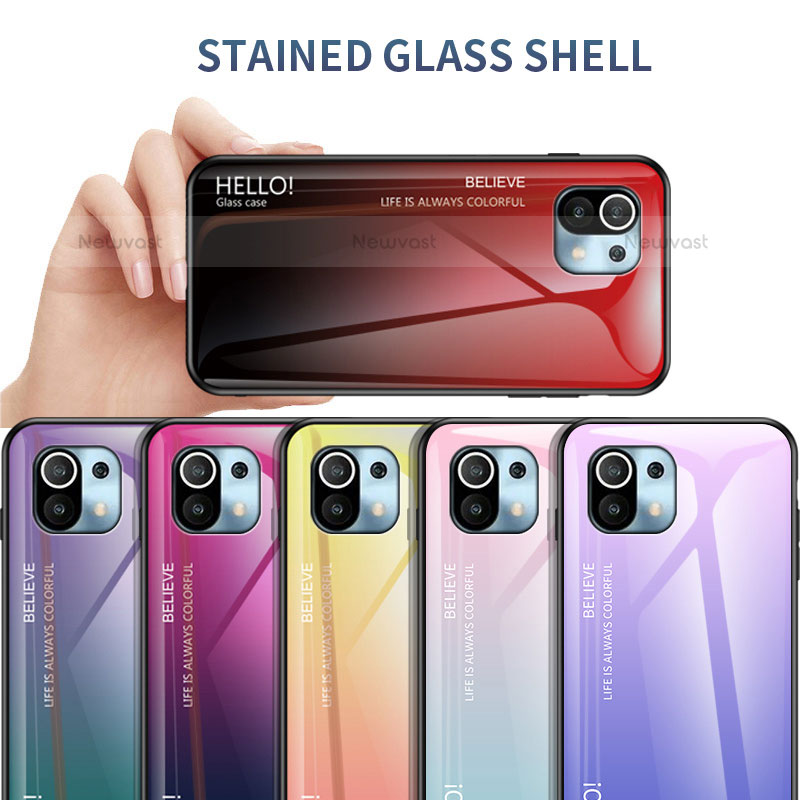 Silicone Frame Mirror Rainbow Gradient Case Cover H02 for Xiaomi Mi 11 Lite 4G