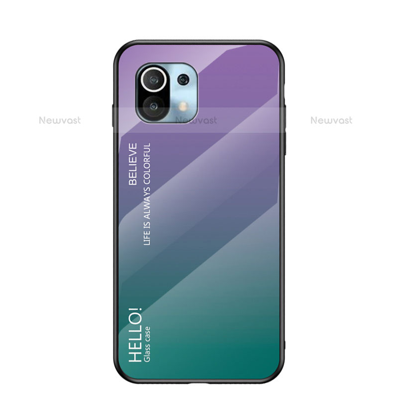 Silicone Frame Mirror Rainbow Gradient Case Cover H02 for Xiaomi Mi 11 Lite 4G Purple