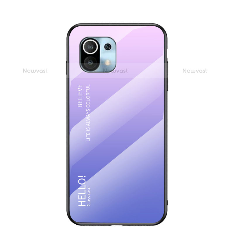 Silicone Frame Mirror Rainbow Gradient Case Cover H02 for Xiaomi Mi 11 Lite 5G NE Clove Purple