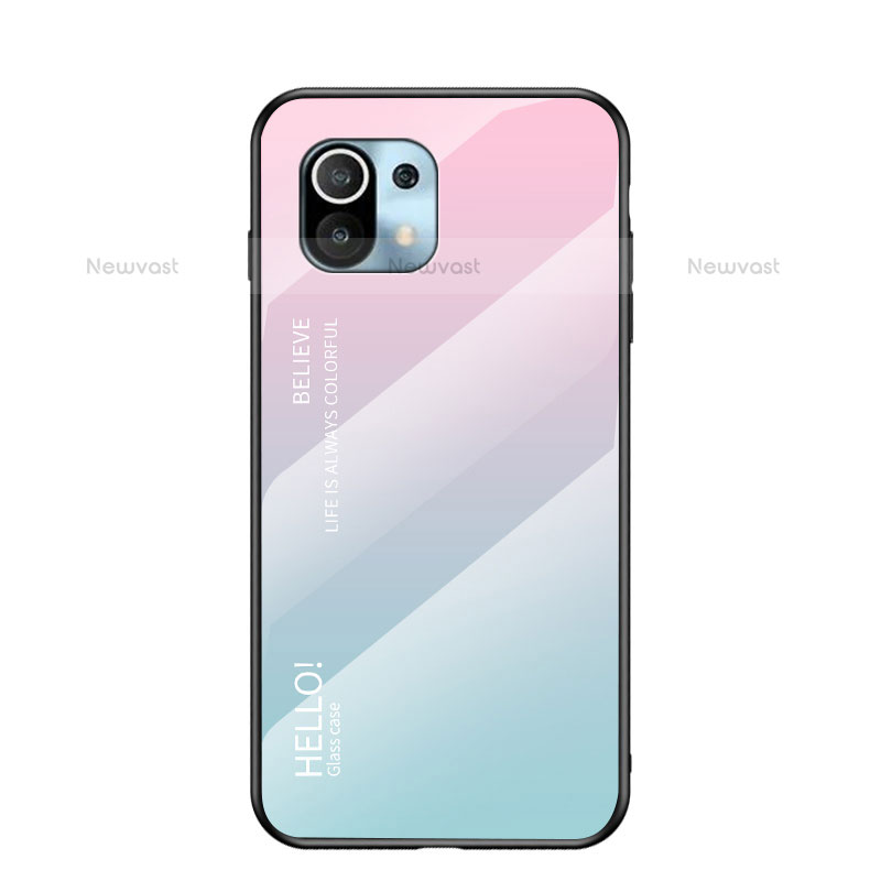 Silicone Frame Mirror Rainbow Gradient Case Cover H02 for Xiaomi Mi 11 Lite 5G NE Pink