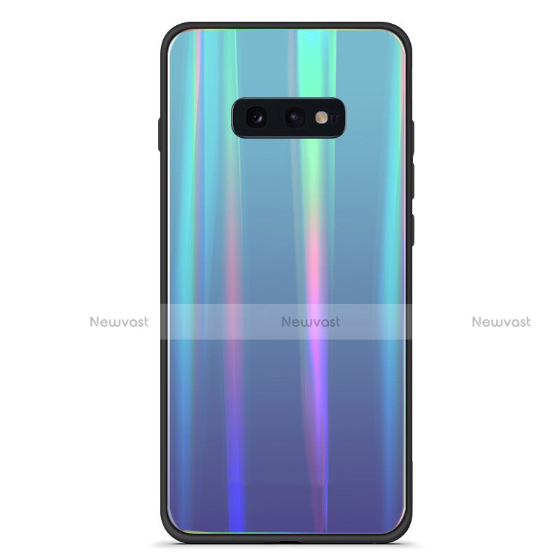 Silicone Frame Mirror Rainbow Gradient Case Cover H04 for Samsung Galaxy S10e Cyan