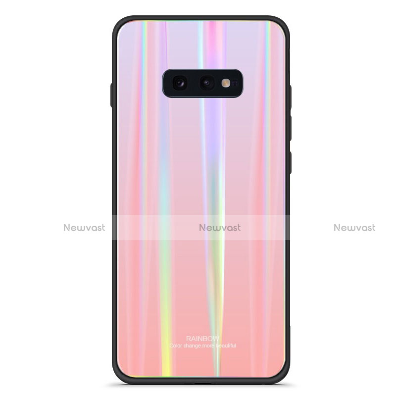 Silicone Frame Mirror Rainbow Gradient Case Cover H04 for Samsung Galaxy S10e Pink