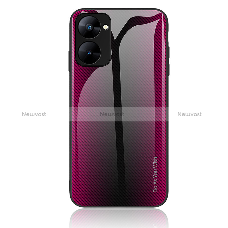 Silicone Frame Mirror Rainbow Gradient Case Cover JM1 for Realme 10S 5G Hot Pink