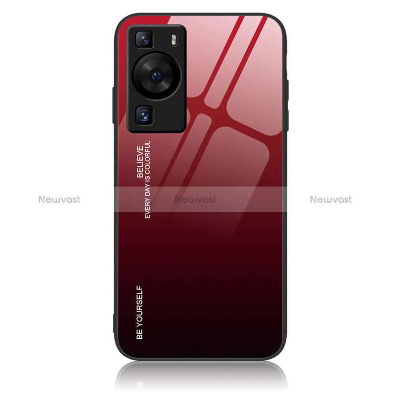 Silicone Frame Mirror Rainbow Gradient Case Cover JM2 for Huawei P60 Pro Red