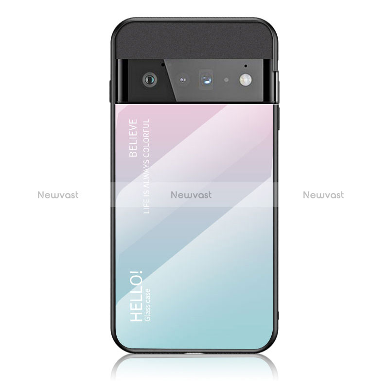 Silicone Frame Mirror Rainbow Gradient Case Cover LS1 for Google Pixel 6 Pro 5G Cyan