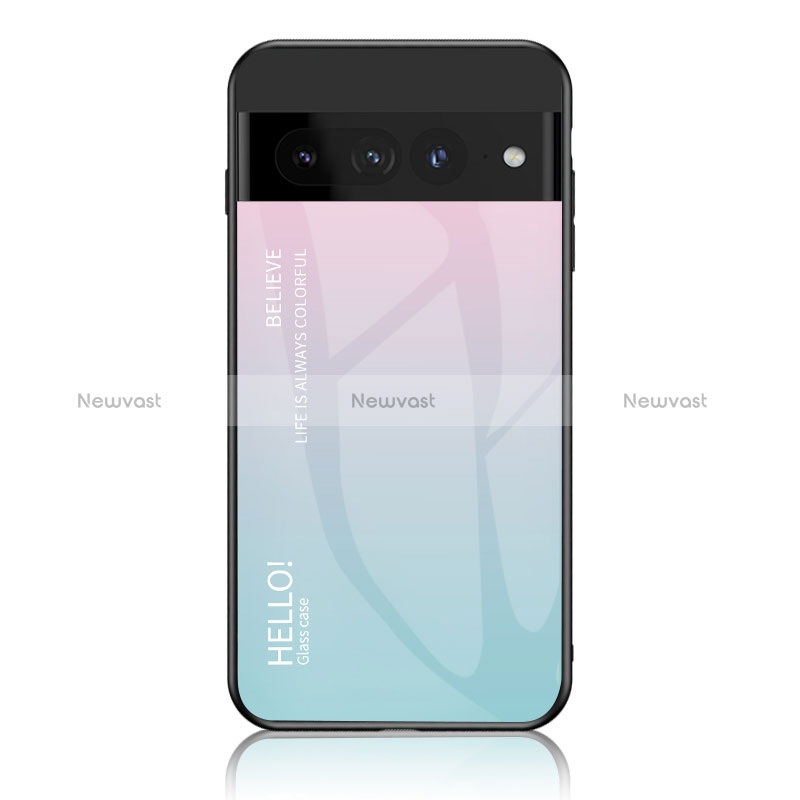 Silicone Frame Mirror Rainbow Gradient Case Cover LS1 for Google Pixel 7 Pro 5G Cyan