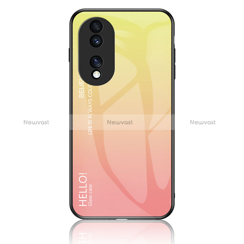 Silicone Frame Mirror Rainbow Gradient Case Cover LS1 for Huawei Honor 70 5G Yellow