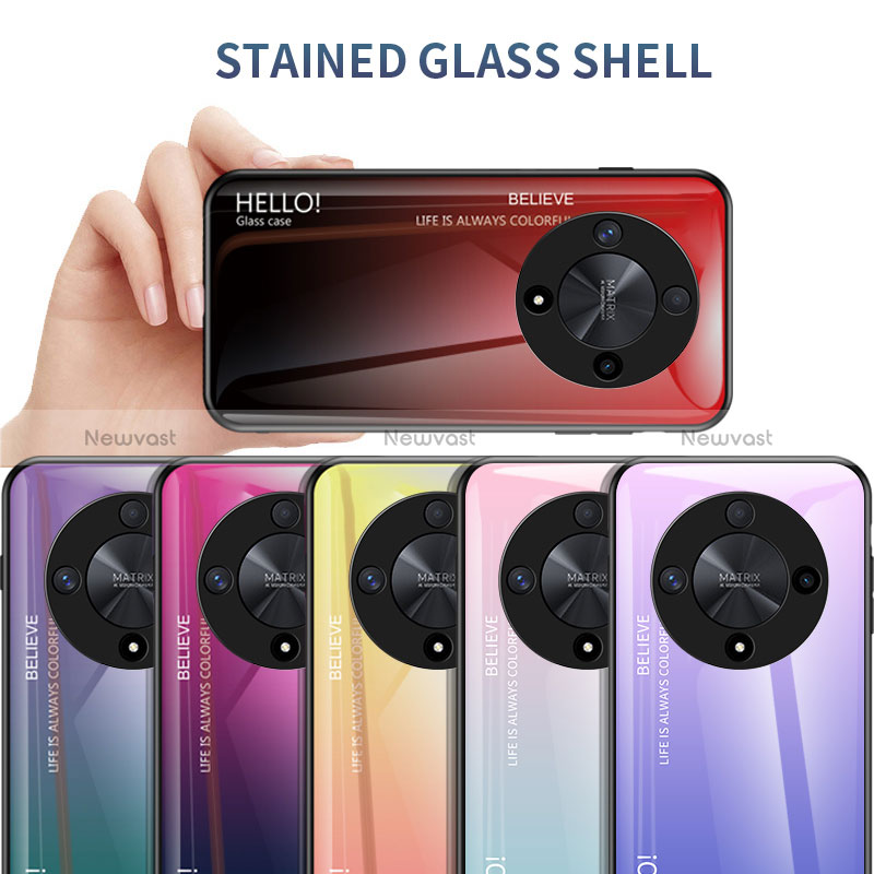 Silicone Frame Mirror Rainbow Gradient Case Cover LS1 for Huawei Honor X9b 5G