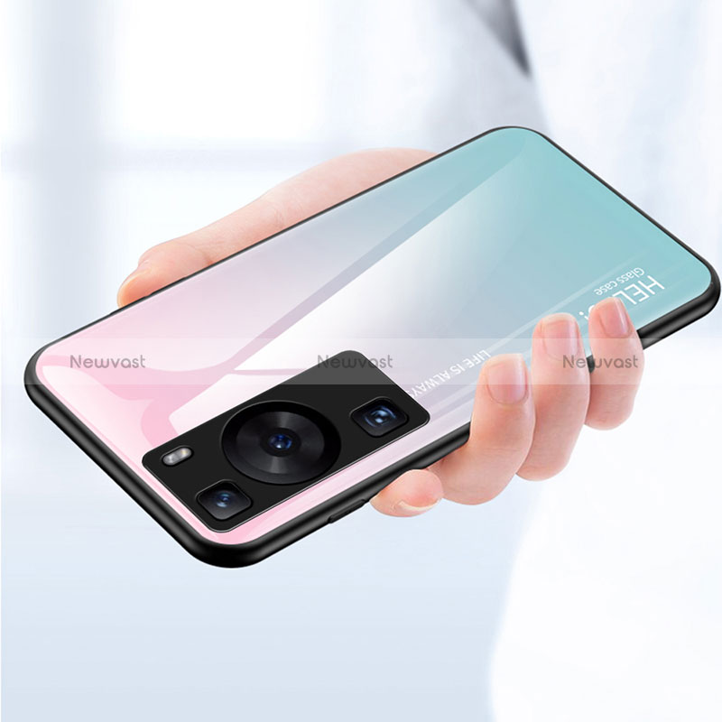 Silicone Frame Mirror Rainbow Gradient Case Cover LS1 for Huawei P60 Pro