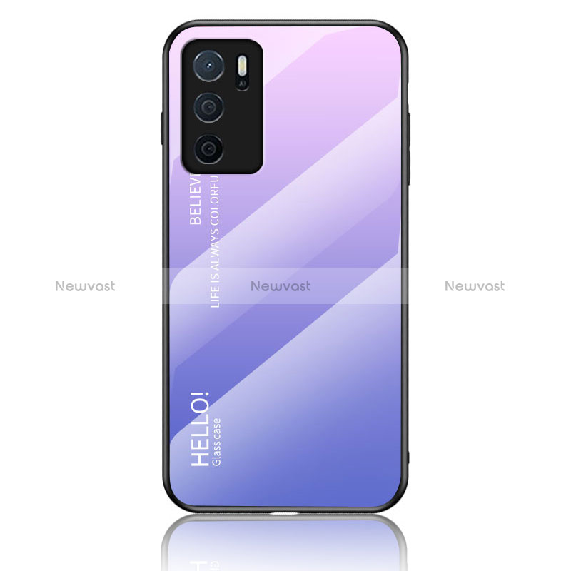 Silicone Frame Mirror Rainbow Gradient Case Cover LS1 for Oppo A16 Clove Purple