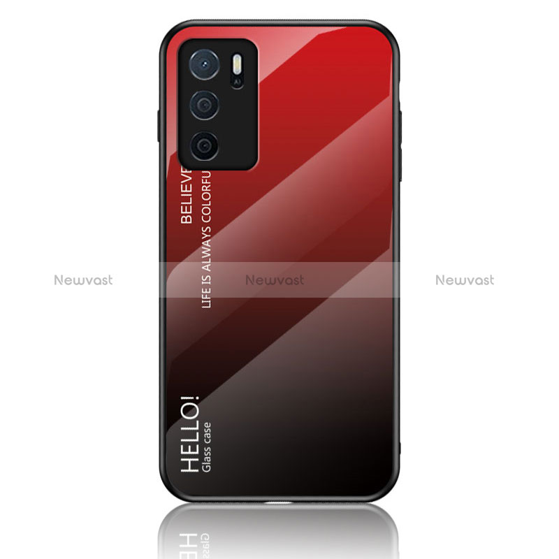 Silicone Frame Mirror Rainbow Gradient Case Cover LS1 for Oppo A16 Red