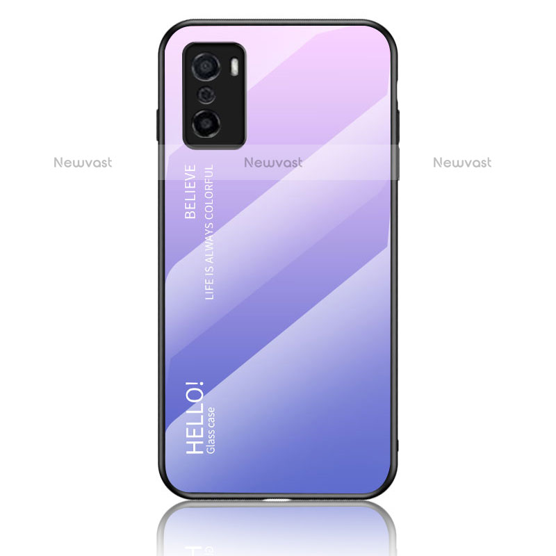 Silicone Frame Mirror Rainbow Gradient Case Cover LS1 for Oppo A55S 5G Clove Purple