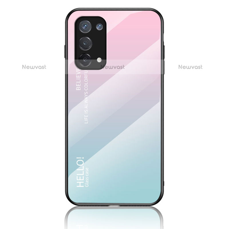 Silicone Frame Mirror Rainbow Gradient Case Cover LS1 for Oppo A74 4G Cyan
