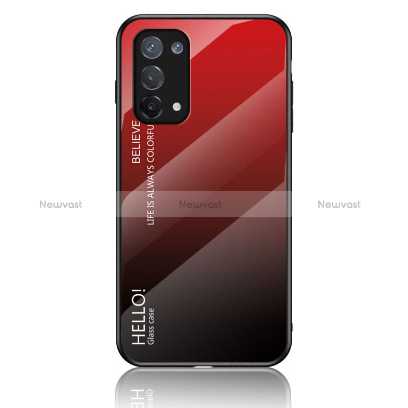 Silicone Frame Mirror Rainbow Gradient Case Cover LS1 for Oppo A74 5G Red