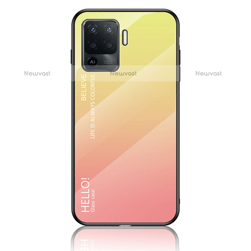 Silicone Frame Mirror Rainbow Gradient Case Cover LS1 for Oppo A94 4G Yellow