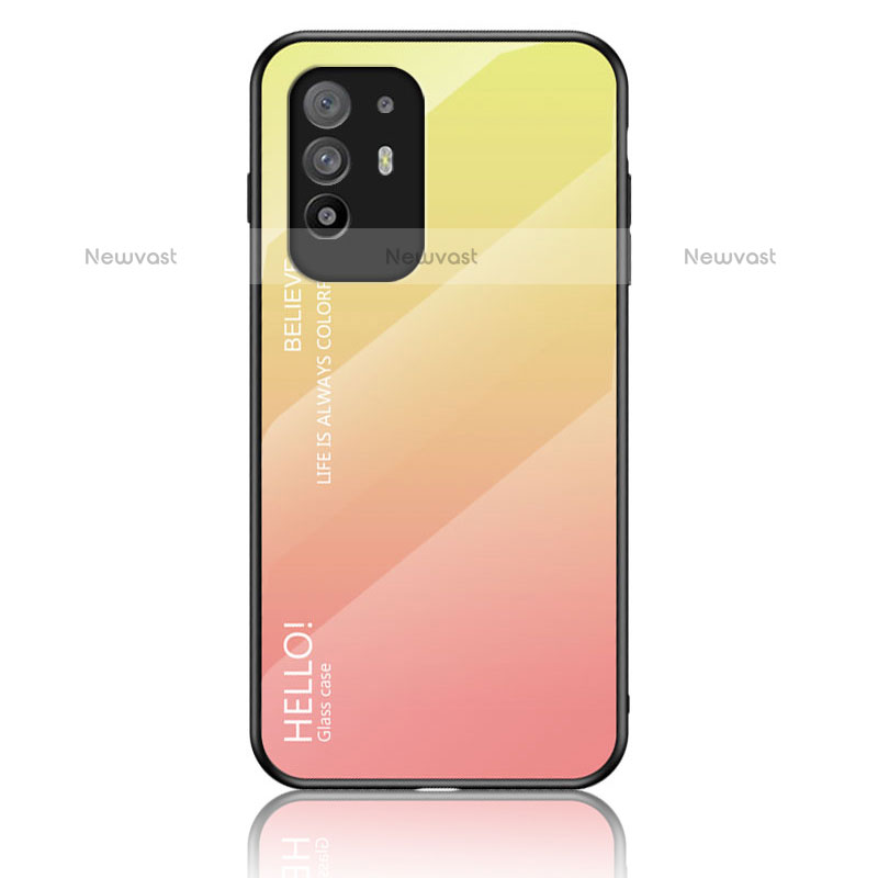 Silicone Frame Mirror Rainbow Gradient Case Cover LS1 for Oppo A95 5G Yellow