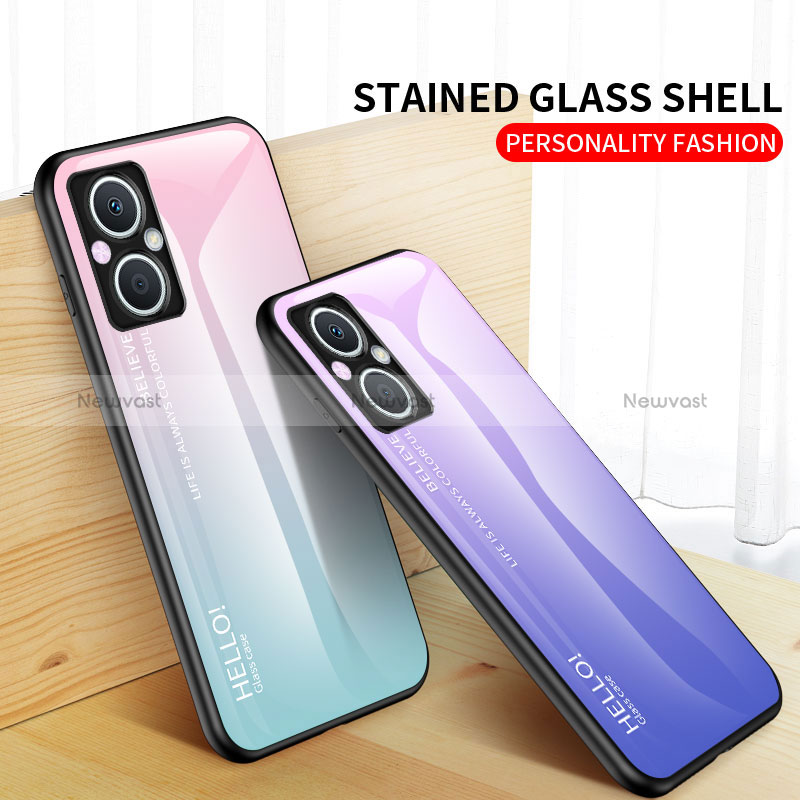 Silicone Frame Mirror Rainbow Gradient Case Cover LS1 for Oppo A96 5G