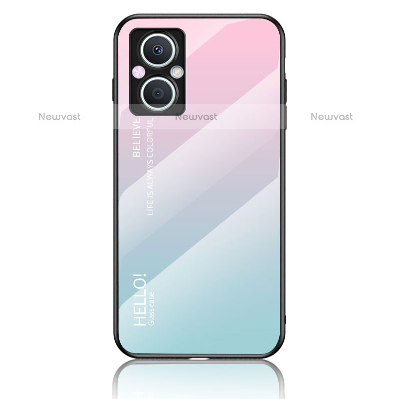 Silicone Frame Mirror Rainbow Gradient Case Cover LS1 for Oppo F21s Pro 5G Cyan