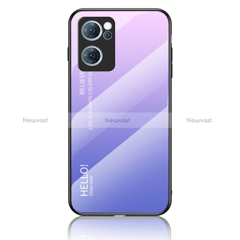 Silicone Frame Mirror Rainbow Gradient Case Cover LS1 for Oppo Find X5 Lite 5G Clove Purple