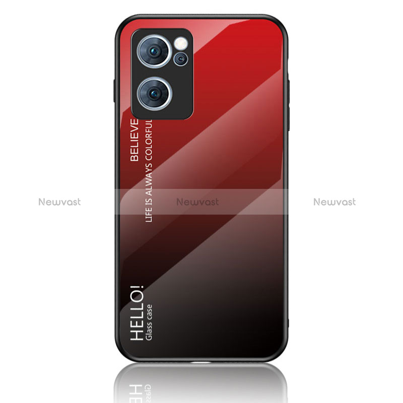 Silicone Frame Mirror Rainbow Gradient Case Cover LS1 for Oppo Find X5 Lite 5G Red