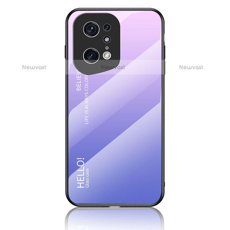 Silicone Frame Mirror Rainbow Gradient Case Cover LS1 for Oppo Find X5 Pro 5G Clove Purple